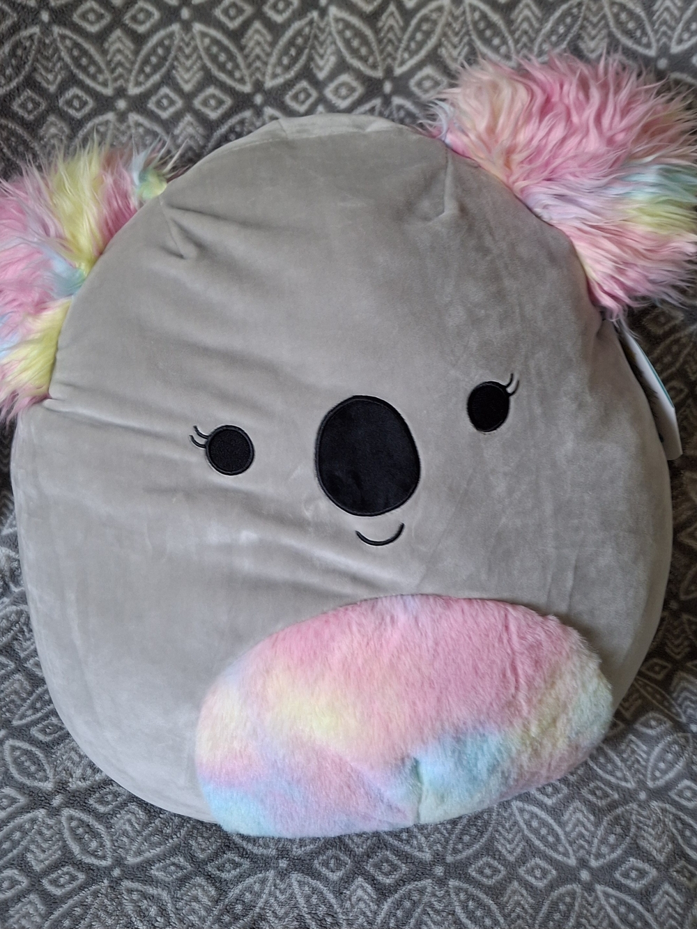 Squishmallows Gray Koala with Pastel Rainbow Ears and Belly
